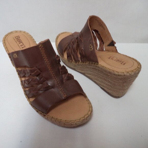 Born Pinal brown Leather wedge espadrille platform sandals slides Size Sz 40.5 9 - Picture 1 of 11